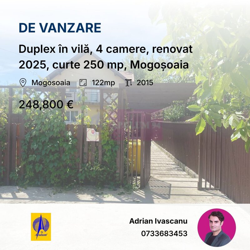 Duplex in vila, 4 camere, renovat 2025, curte 250 mp, Mogosoaia